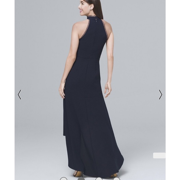 ML MONIQUE LHUILLIER Navy Love No One Halter-Neck High-Low Gown 6 - Picture 5 of 14